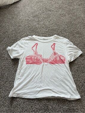 White Tee with Pink Bra Graphic